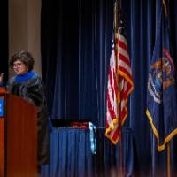 Samhita addresses the crowd